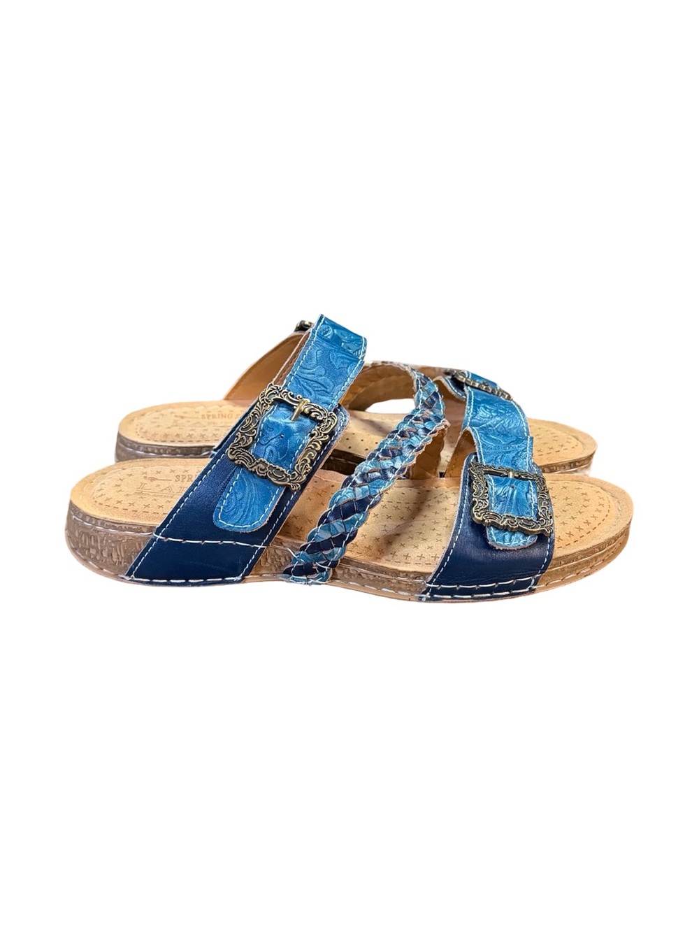 L'Artiste by Spring Step "Astra" Leather Slide Sandals Women’s Size 10 Blue